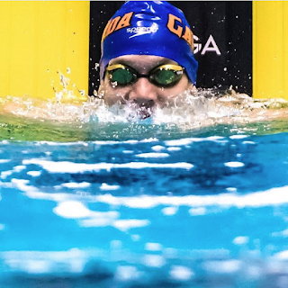 Swimmer Caeleb Dressel after setting American and NCAA records in the 100 freestyle at the NCAA Swimming Championships
