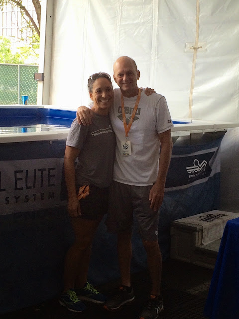 Kim Brackin and Rowdy Gaines visit the High-Performance Endless Pool at the 2015 Arena Pro Grand Swim Series.