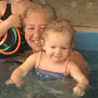 Linda B. and one of the granddaughters that she taught to swim in her Original Endless Pool